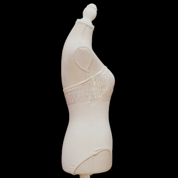 DKNY Ivory Bandeau Under Wire Built in Bra Sequin Banded Swimsuit Women’s Size 6 - Picture 6 of 9